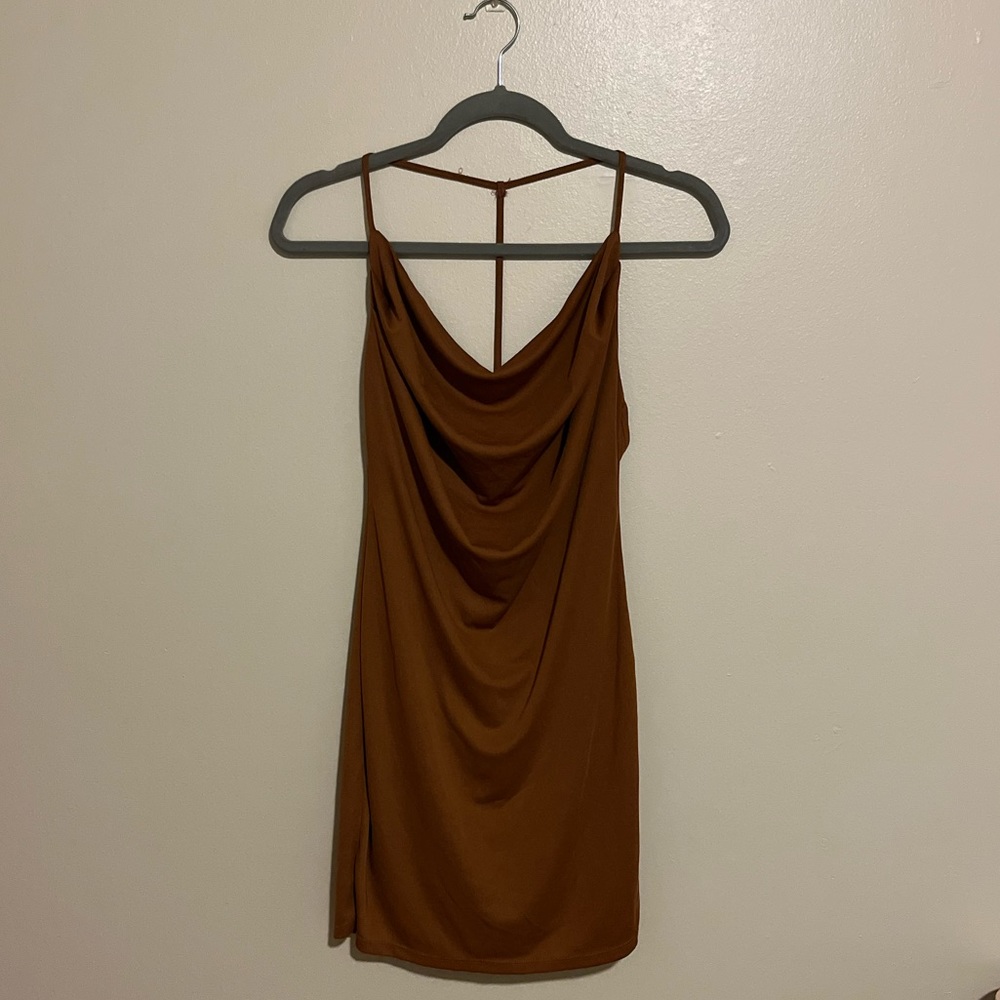 Cowl-neck fitted dress